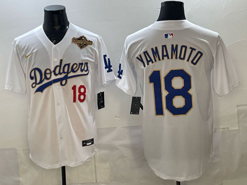 Men Los Angeles Dodgers #18 Yamamoto White blue Game 2026 Nike MLB Jersey 008->los angeles dodgers->MLB Jersey